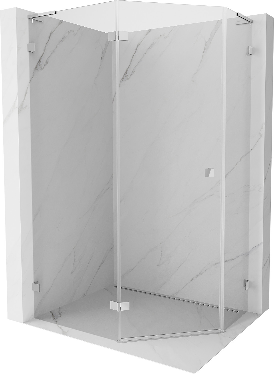 Mexen Lunar L cabină de duș pentagonală pivotantă stânga 100 x 90 cm, transparent, crom - 831L-100L-090P-01-00-L
